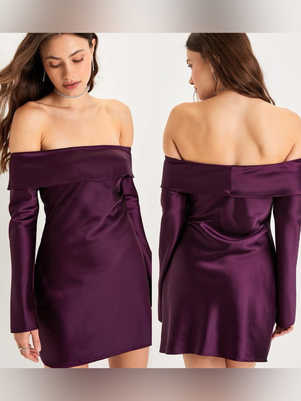 Lulus | Luxurious Vision Plum Purple Satin Off-the-Shoulder Mini Dress